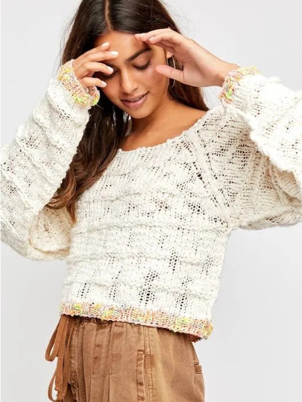 Free People West Palm Sweater Ivory Chunky Open Knit Small